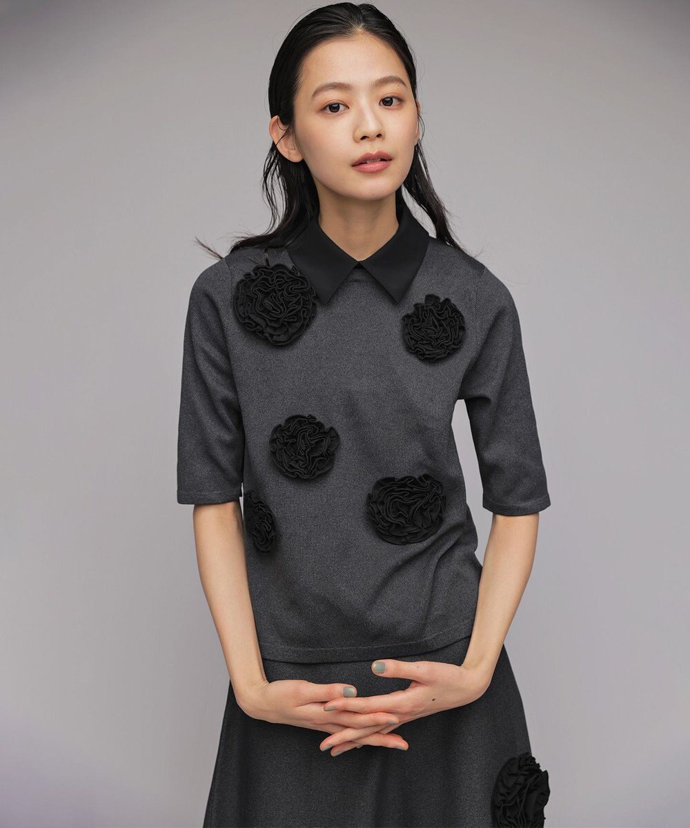 組曲 S 【組曲×setsuko sagittaire】ボンボンフラワー襟付き ニット 