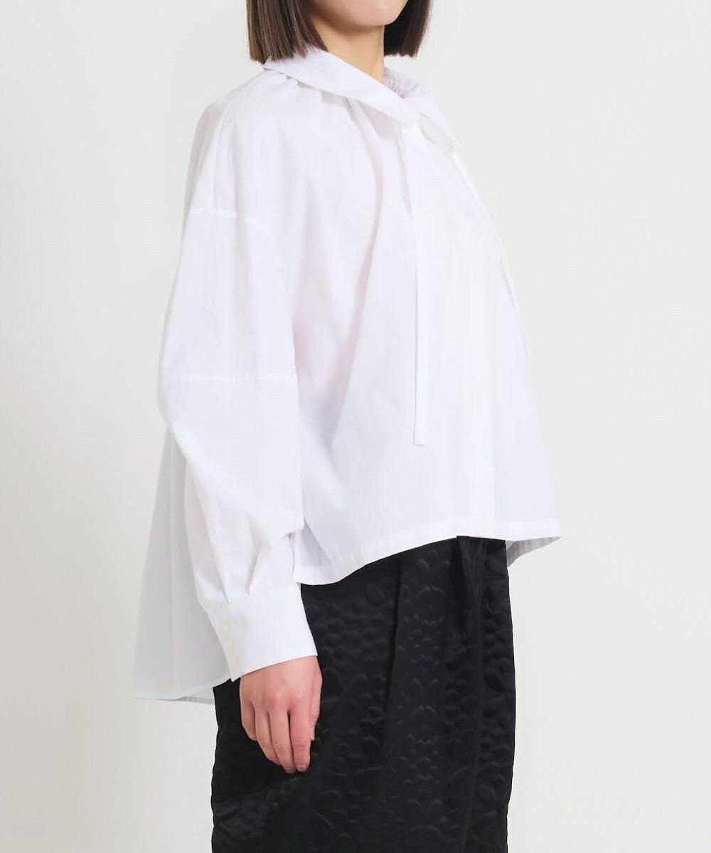 muuc 〈多彩な着方が叶う〉〈衿立て＆衿折り〉〈遠州織物の工場で織られた上質なコットン100%生地〉リボン紐付き多様衿 羽織り＆シャツ 