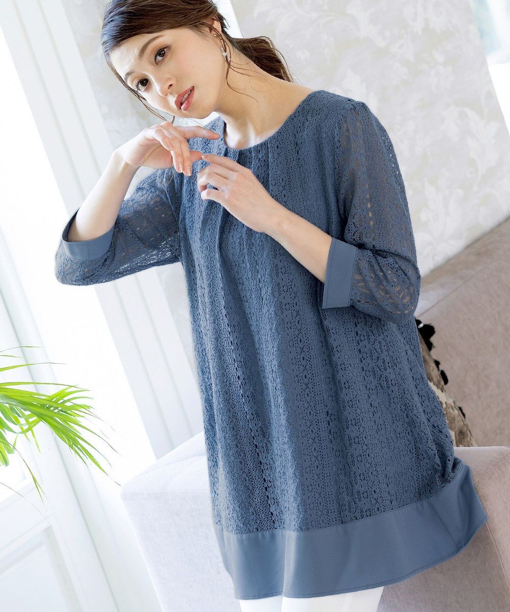 Tiaclasse L 【洗える】レースコンビチュニックブラウス 