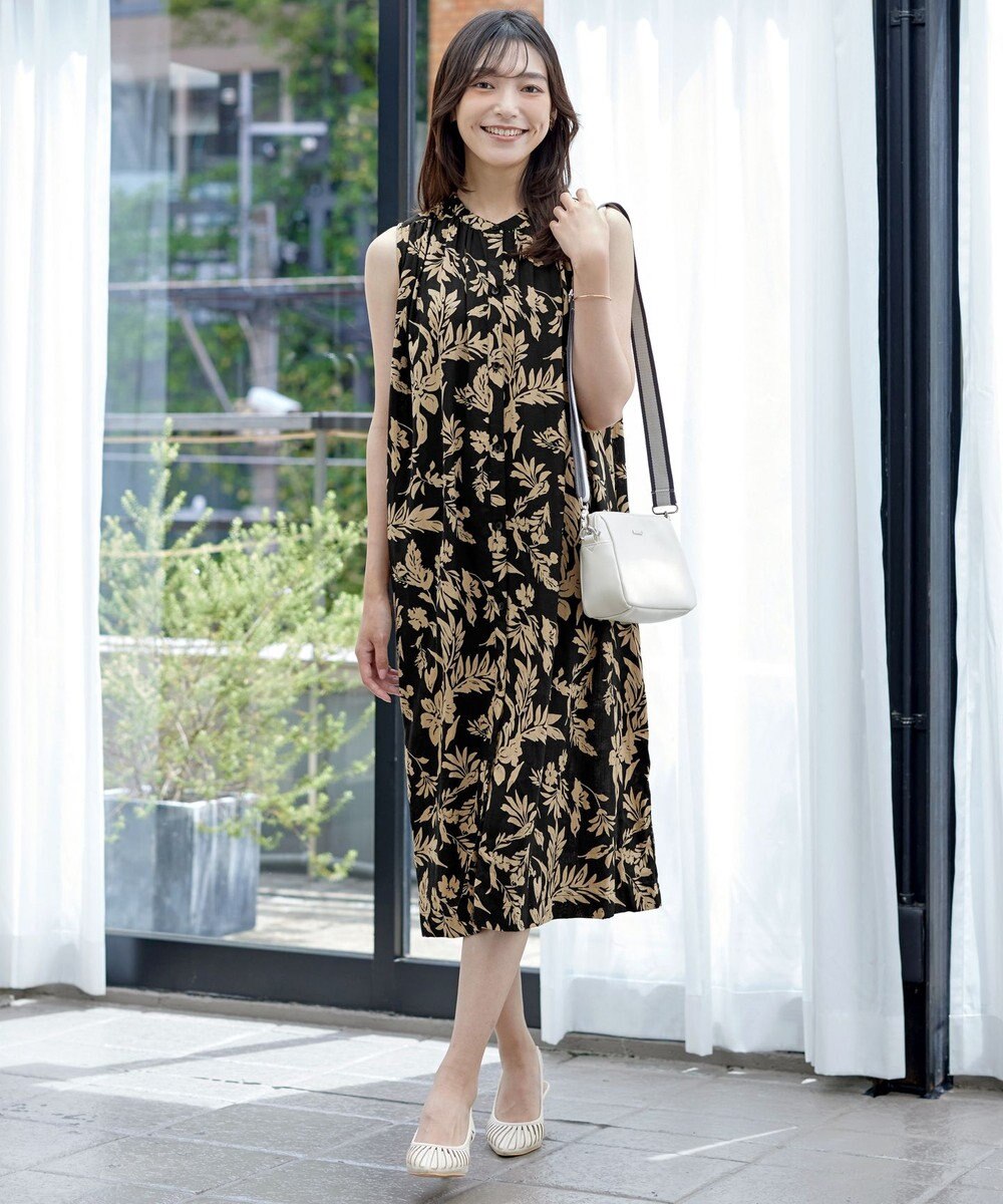 Tiaclasse 【洗える】麻レーヨンボタニカルシャツワンピース 