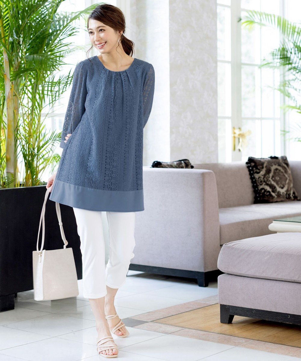 Tiaclasse L 【洗える】レースコンビチュニックブラウス 