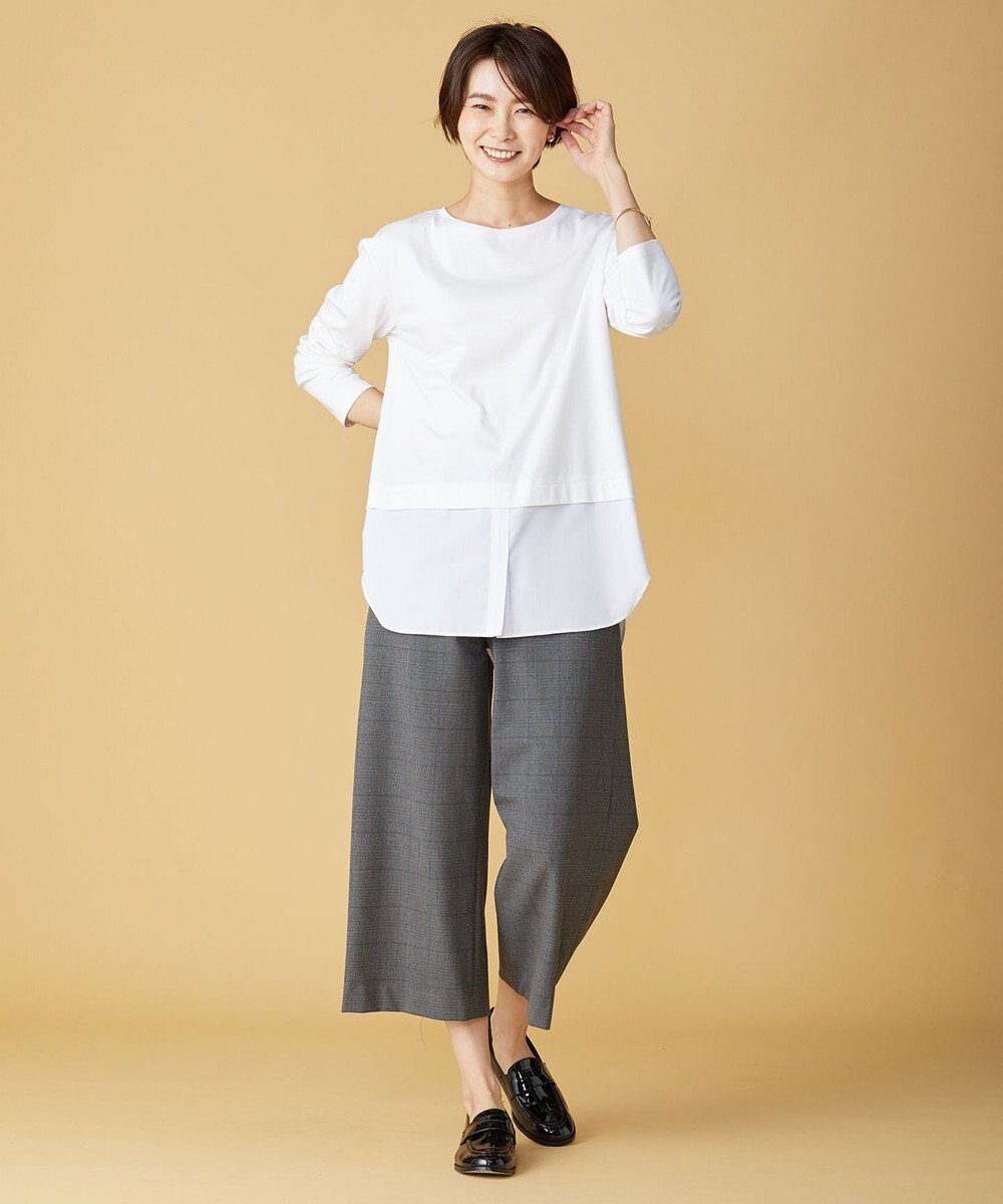 J.PRESS LADIES S 【洗える】アルガンシルクチェック ワイドパンツ 