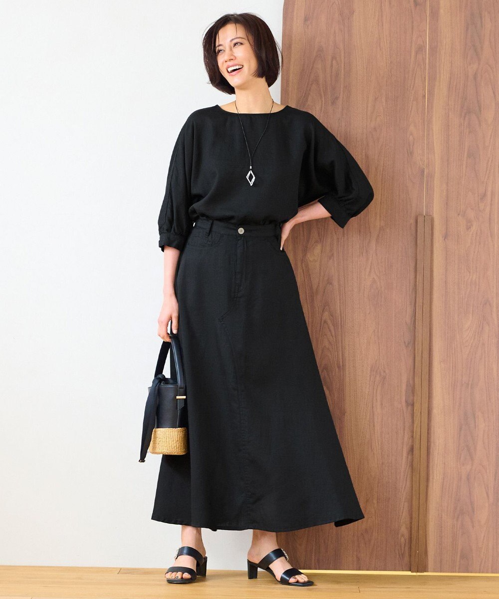 自由区 L 【洗える】テンセルリネンデニム  スカート 