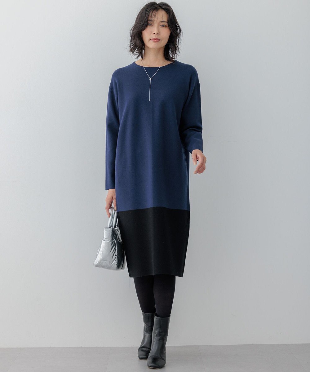23区 S 【WEB&一部店舗限定カラーあり/洗える】ミラノリブ バイカラーニットワンピース 