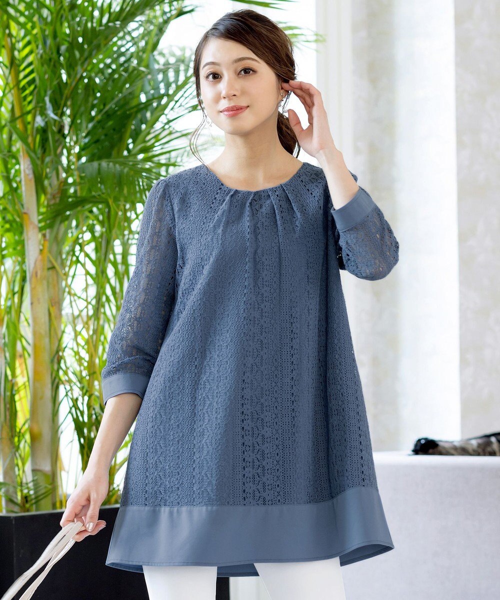 Tiaclasse L 【洗える】レースコンビチュニックブラウス 