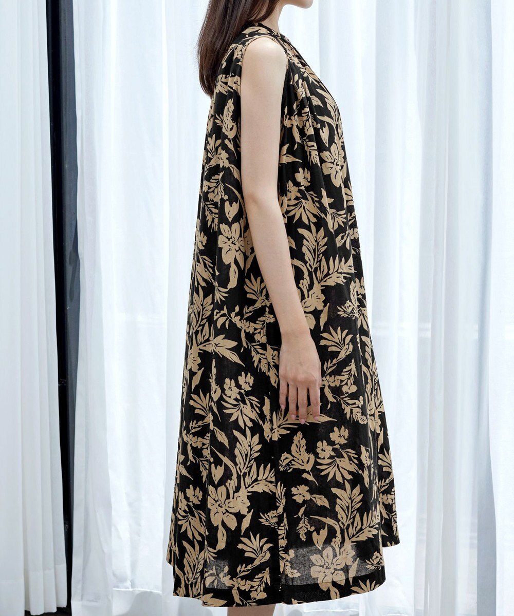 Tiaclasse 【洗える】麻レーヨンボタニカルシャツワンピース 