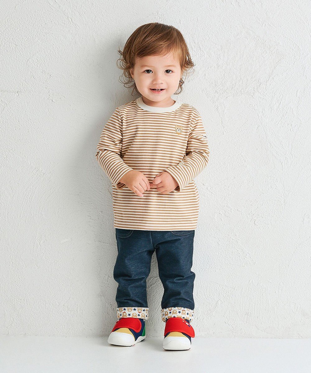 MIKI HOUSE HOT BISCUITS 【70-120cm】【Everyday Series】ワンポイント ボーダー長袖Tシャツ 
