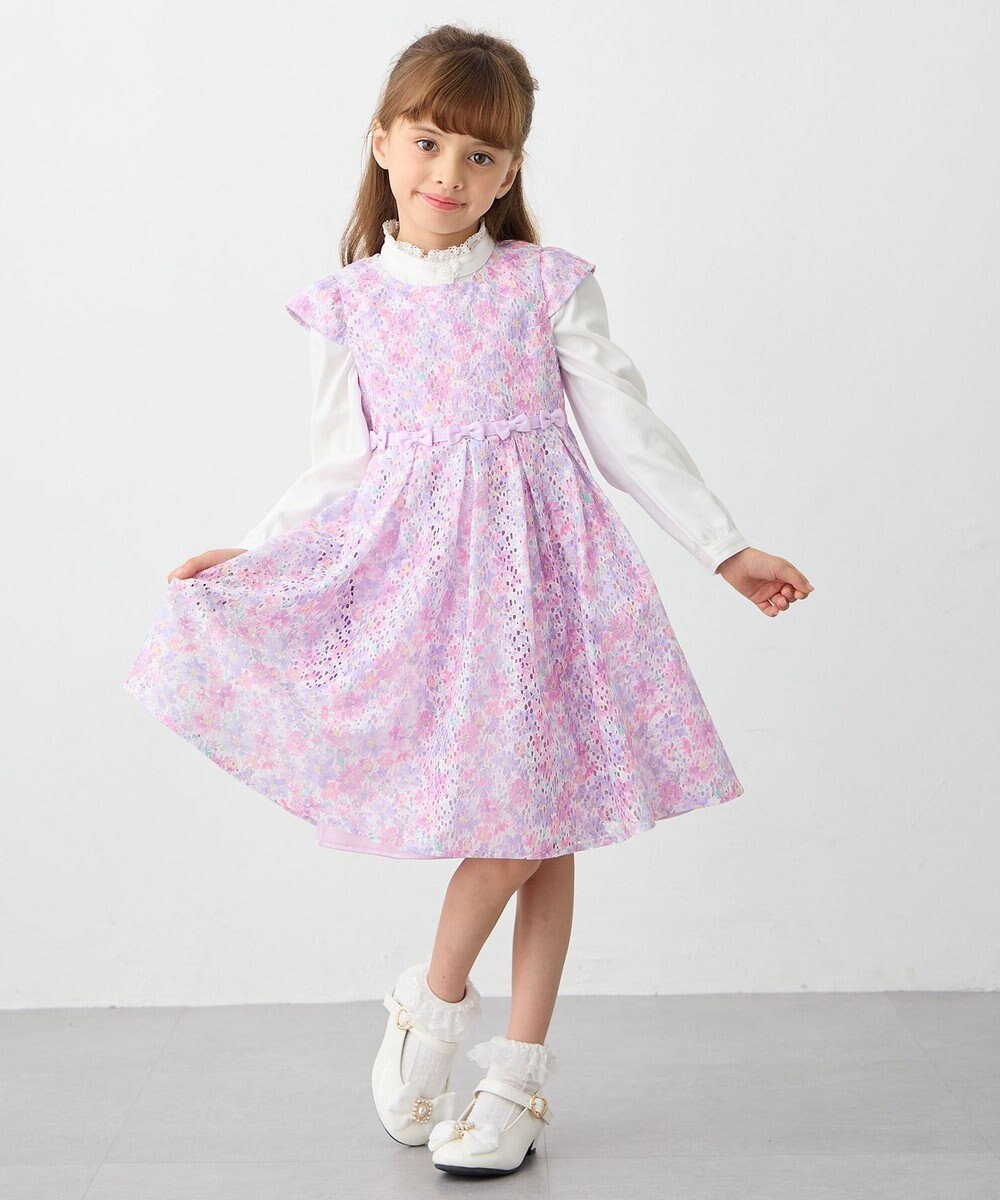 ANY KIDS フラワープリントレースワンピース 
