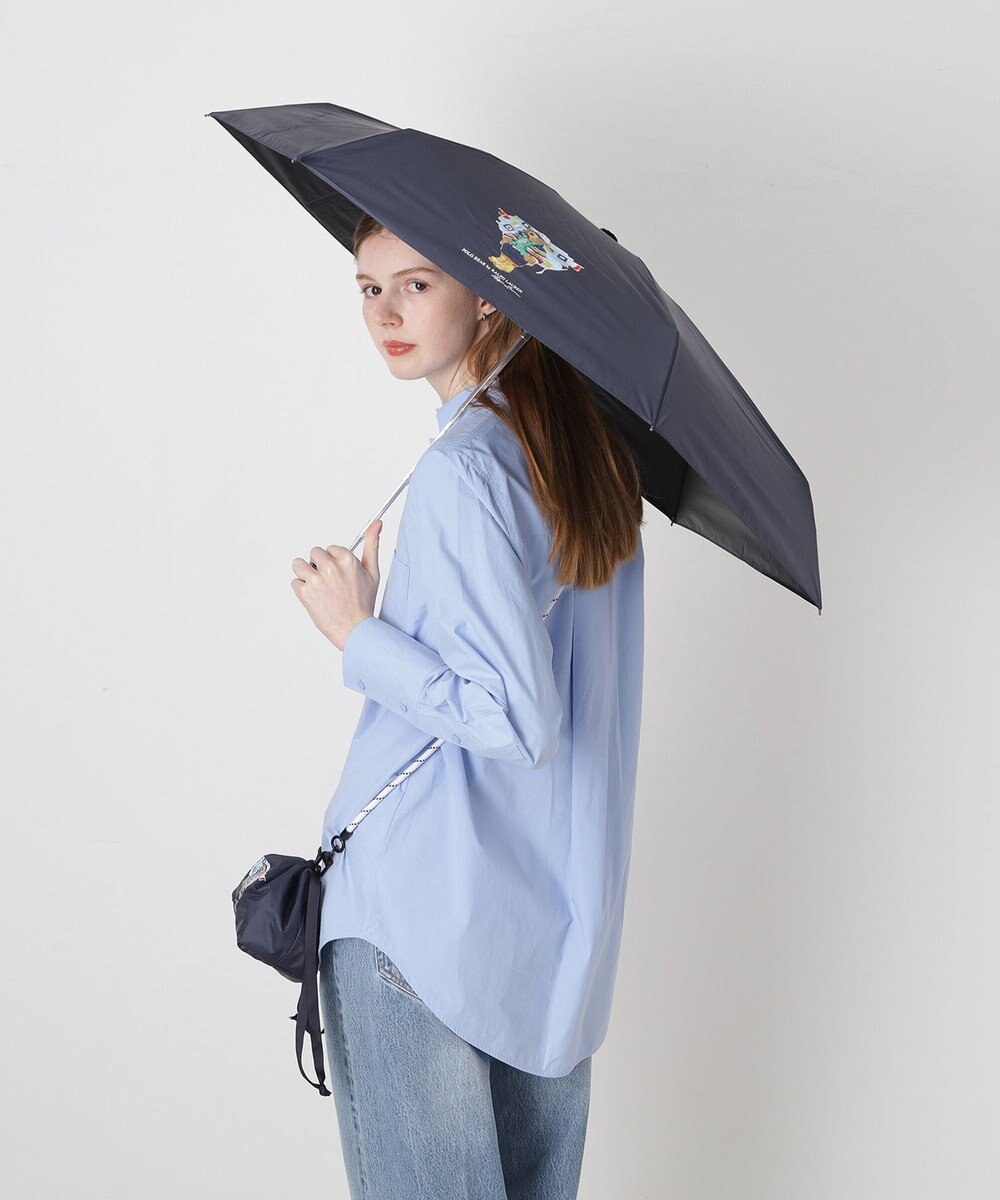 MOONBAT 【遮光率100％/UV100％/遮熱】POLO RALPH LAUREN(ポロ ラルフローレン)BEAR ポロベア ポーチ入り 無地 5段折りたたみ傘 晴雨兼用日傘 