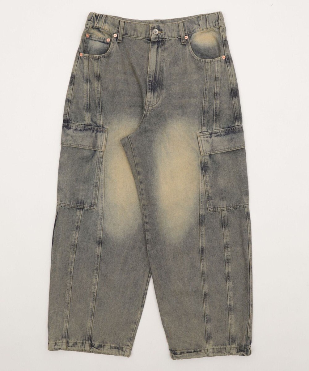 WEGO 【SMLサイズ展開/ウエスト紐】イージー3Dバレルレッグデニムカーゴパンツ 