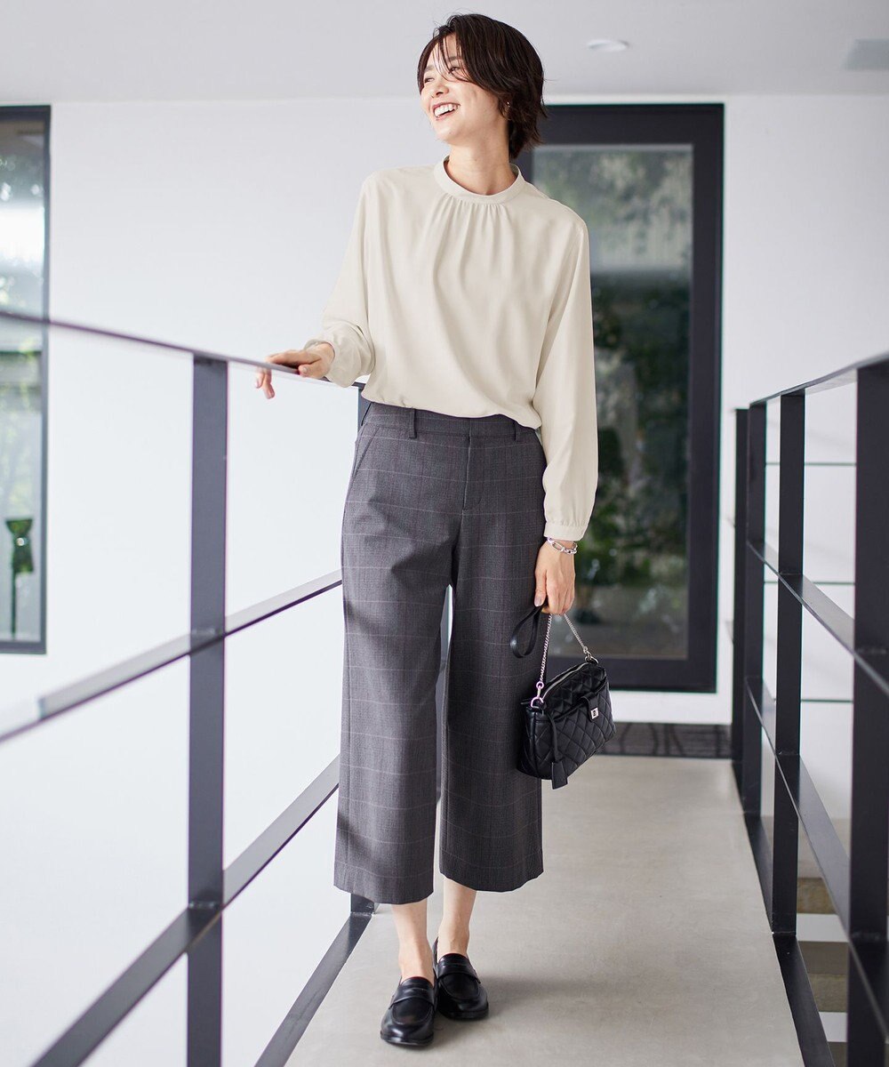 J.PRESS LADIES S 【洗える】アルガンシルクチェック ワイドパンツ 