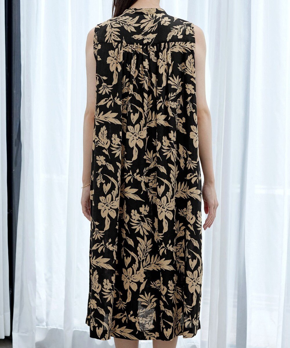 Tiaclasse 【洗える】麻レーヨンボタニカルシャツワンピース 