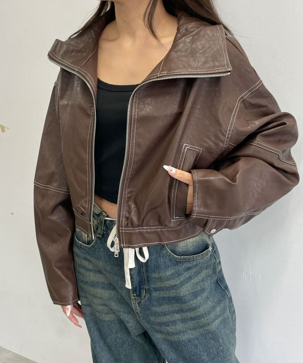 WEGO 配色ステッチWZIPショートブルゾン 