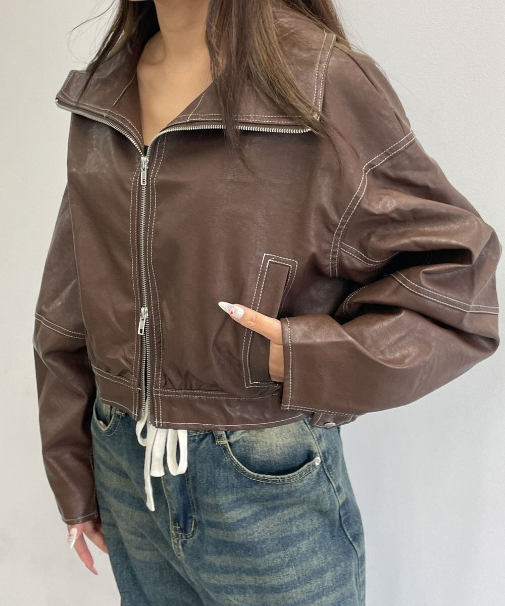 WEGO 配色ステッチWZIPショートブルゾン 