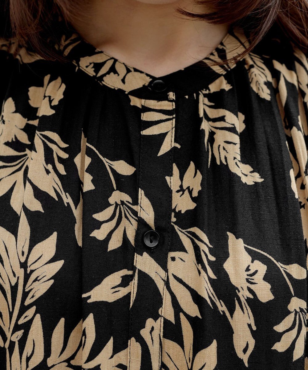 Tiaclasse 【洗える】麻レーヨンボタニカルシャツワンピース 