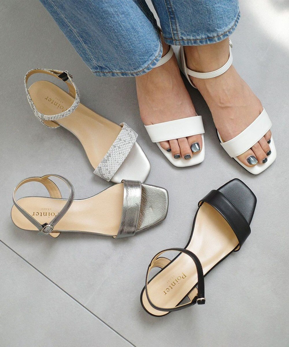 Pointer 日本製 本革スクエアトゥサンダル 