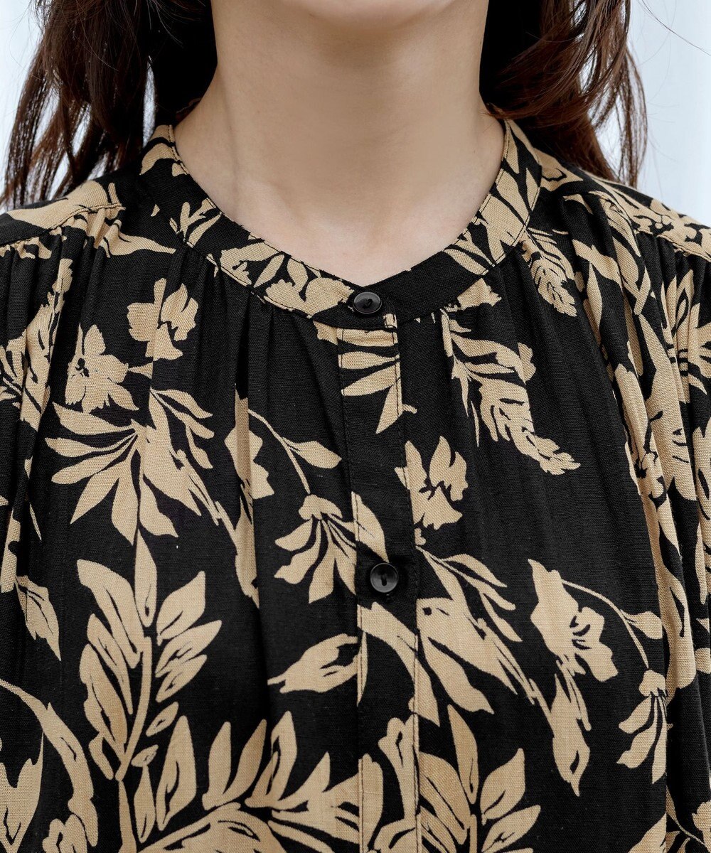 Tiaclasse 【洗える】麻レーヨンボタニカルシャツワンピース 