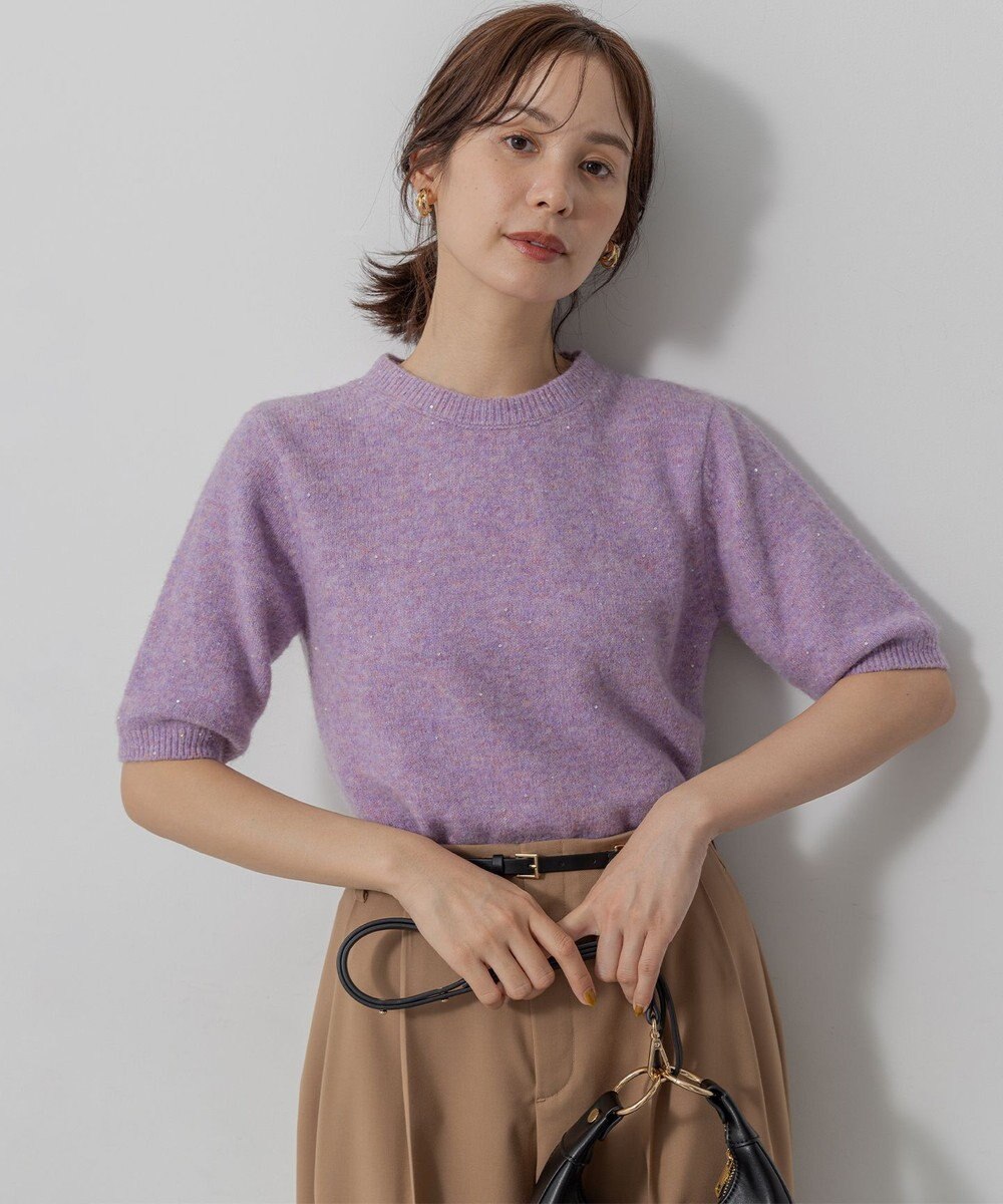 組曲 【加藤ローサさん着用 / 襟取り外し可】スパンコールヤーン 5分袖ニット 