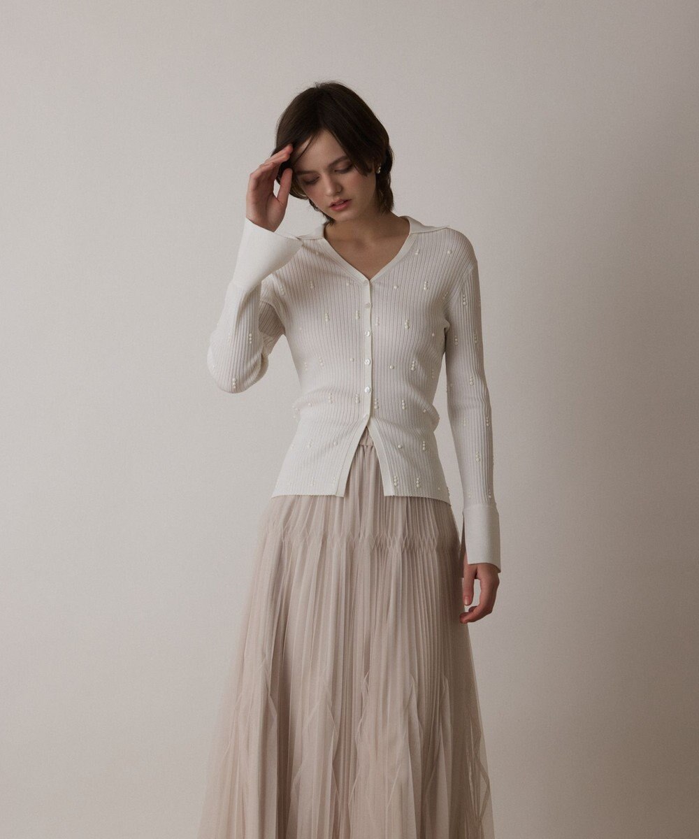 GRACE CONTINENTAL ビジューリブニットトップ 