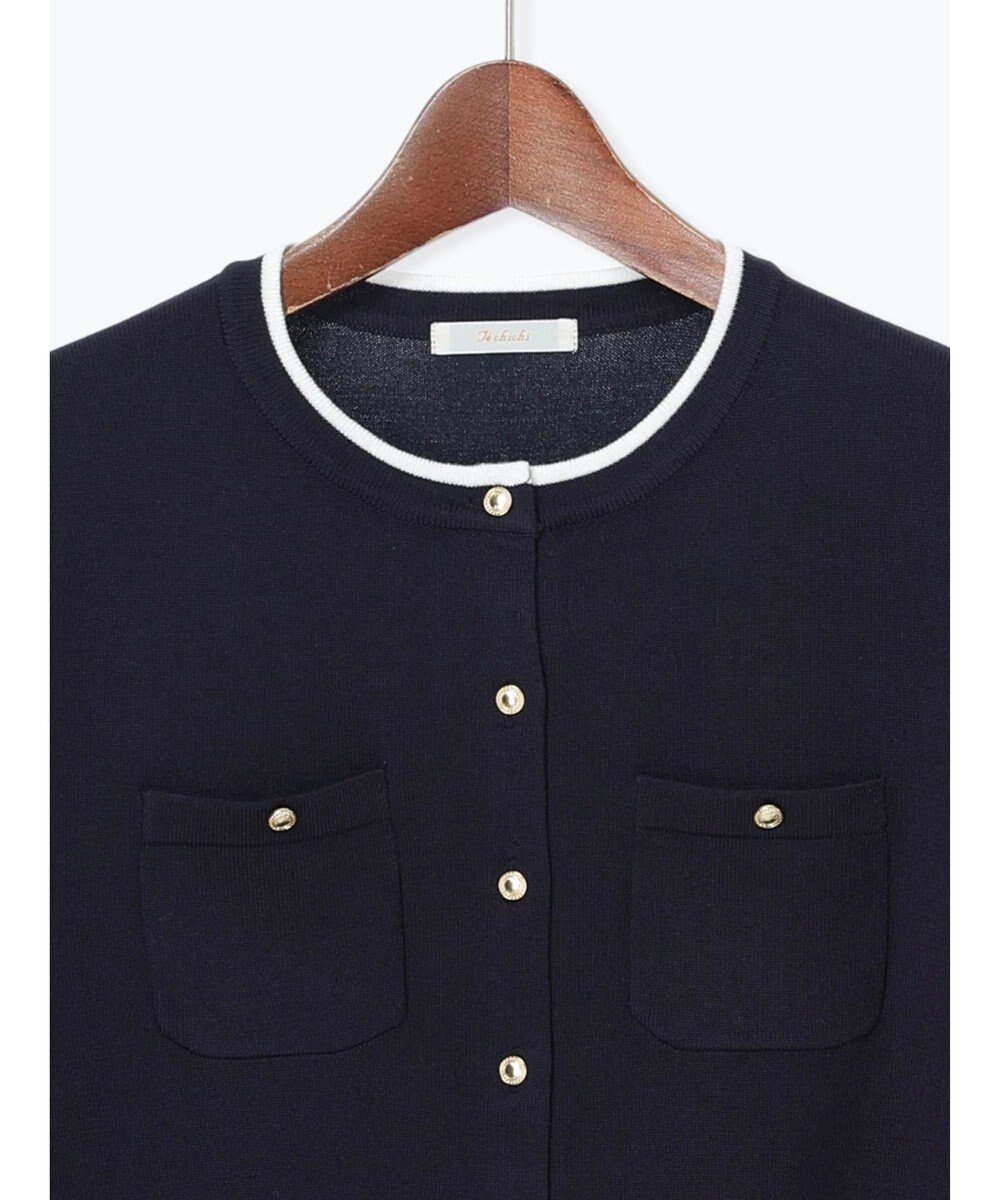 Te chichi 金釦ポケット付きクルーカーディガン 