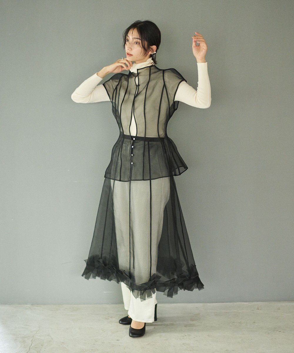 #Newans オーガンジーパネルブラウス 