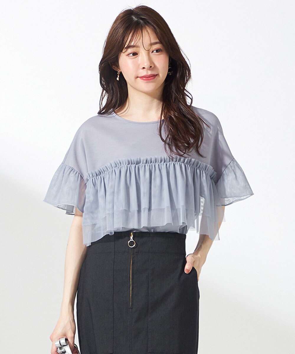 ANY SIS L 【洗える】チュール重ね プルオーバー 