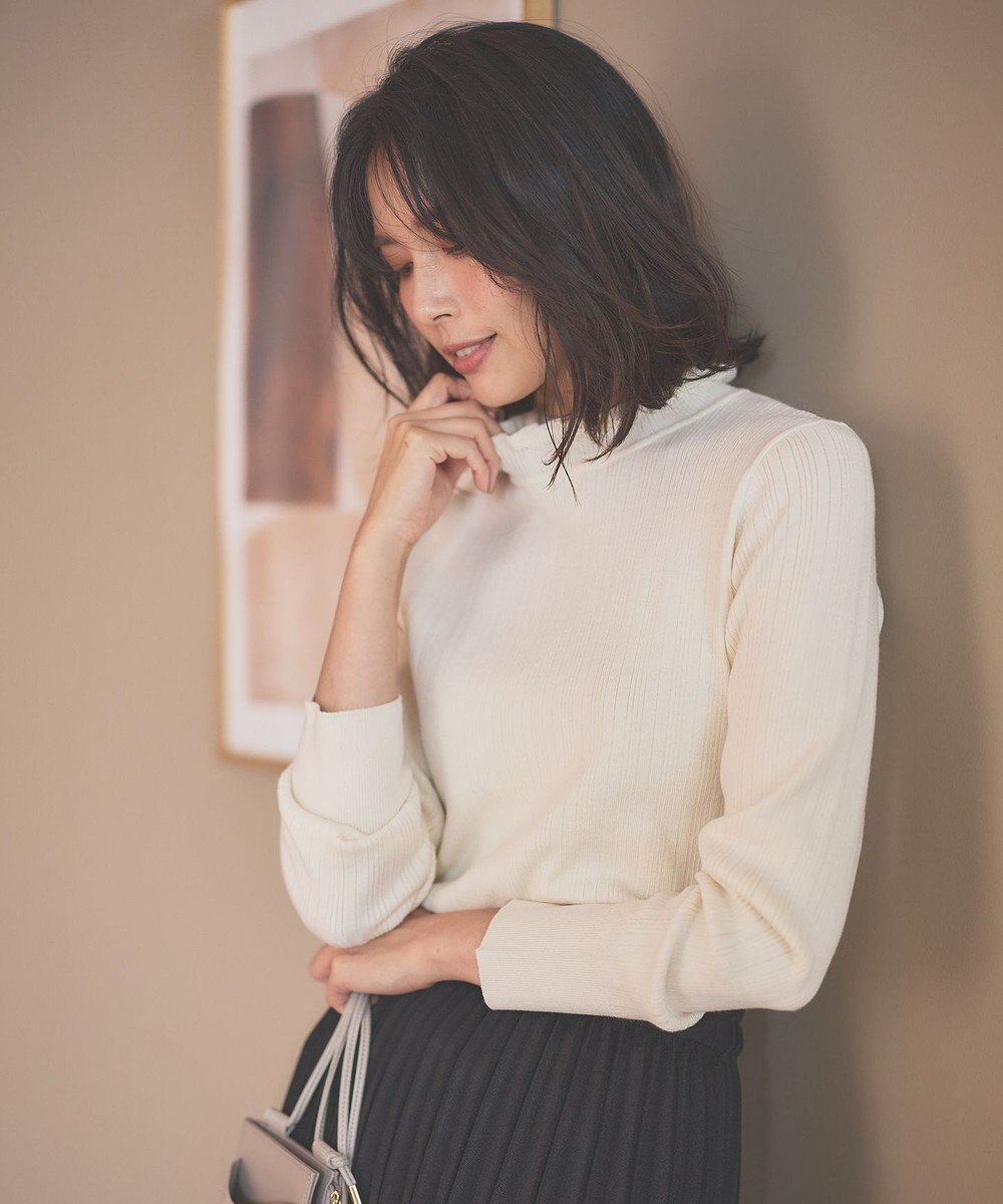 ANY 【洗濯機可/吸湿発熱】フリルネックリブニット 