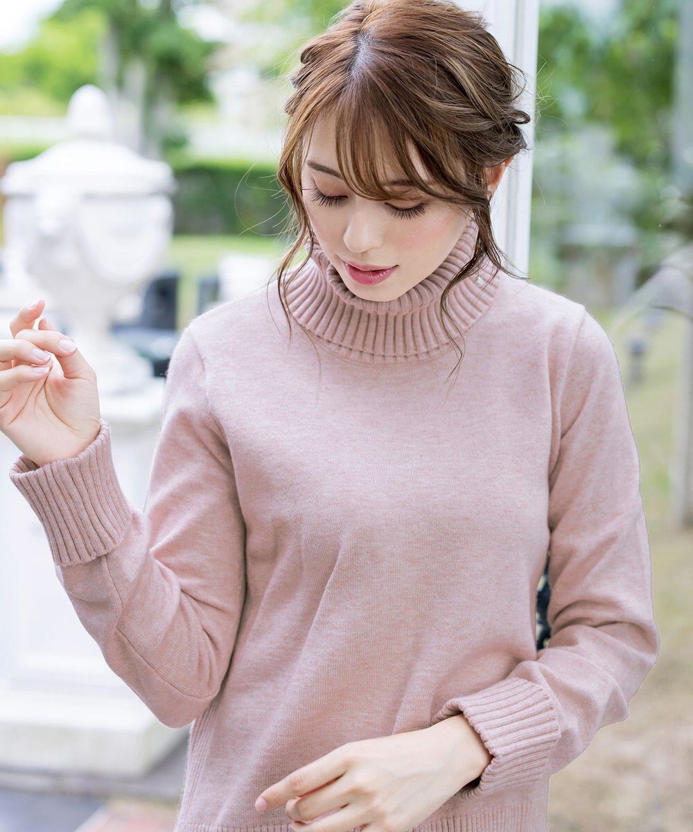 Tiaclasse L 【洗える】もっちり柔らかいリブタートルプルオーバーニット 