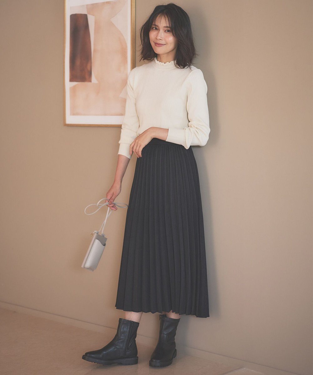 ANY 【洗濯機可/吸湿発熱】フリルネックリブニット 