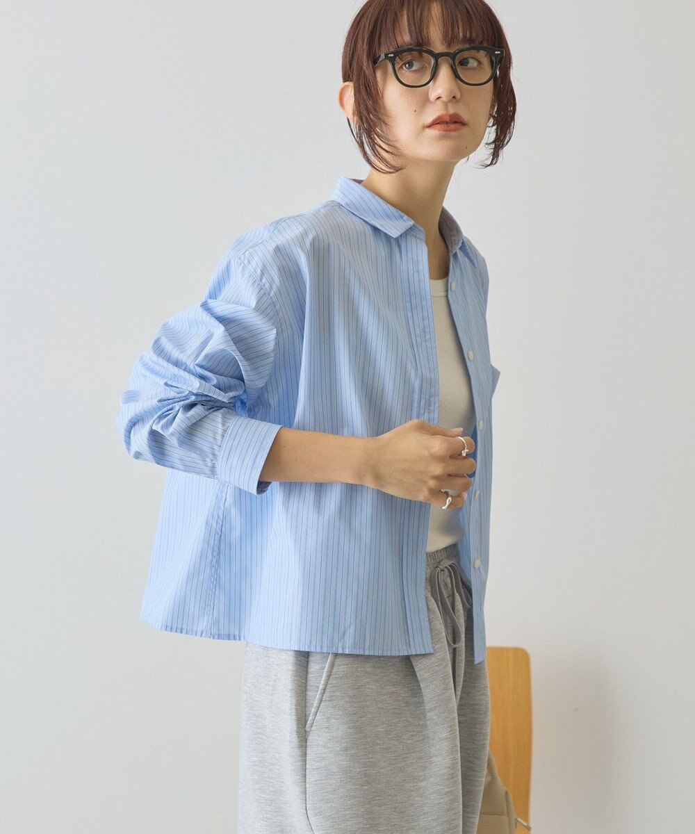 AMERICAN HOLIC 【イージーケア】ショート丈ストライプシャツ 