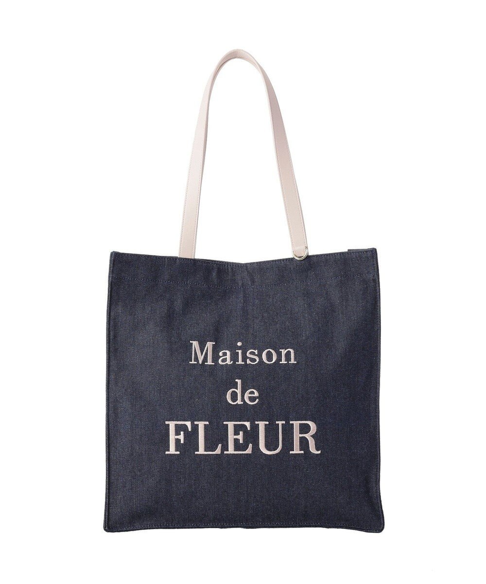Maison de FLEUR デニムブランドロゴスクエアトートバッグ 
