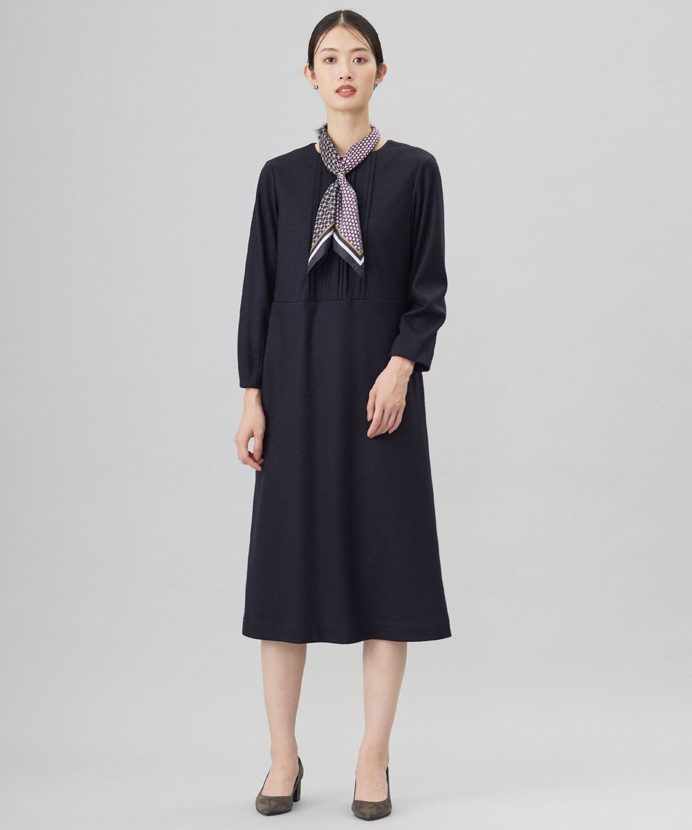 J.PRESS LADIES L 【セットアップ対応】ウールスムース タックディテール ワンピース 