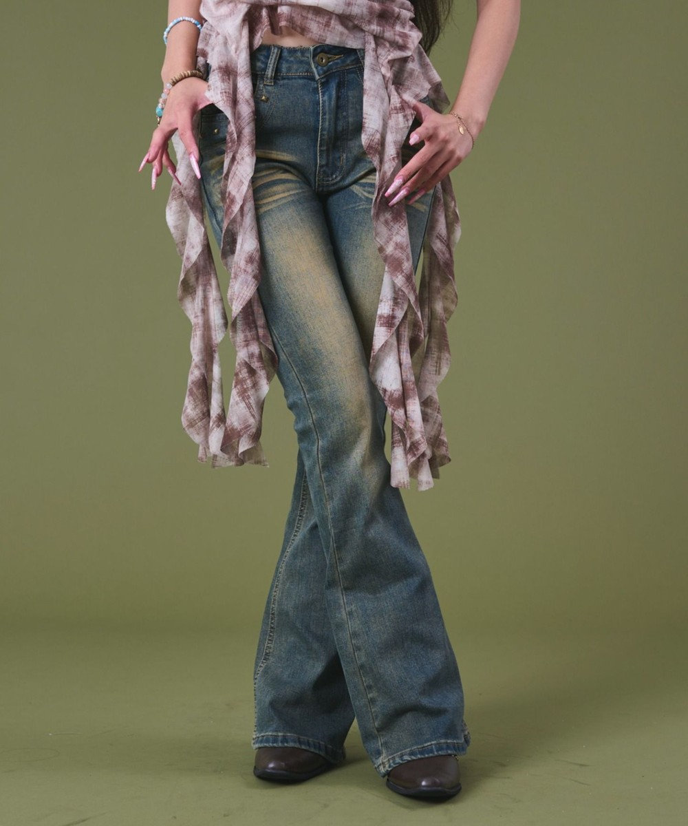 WEGO ブラストスタッズフレアデニム 