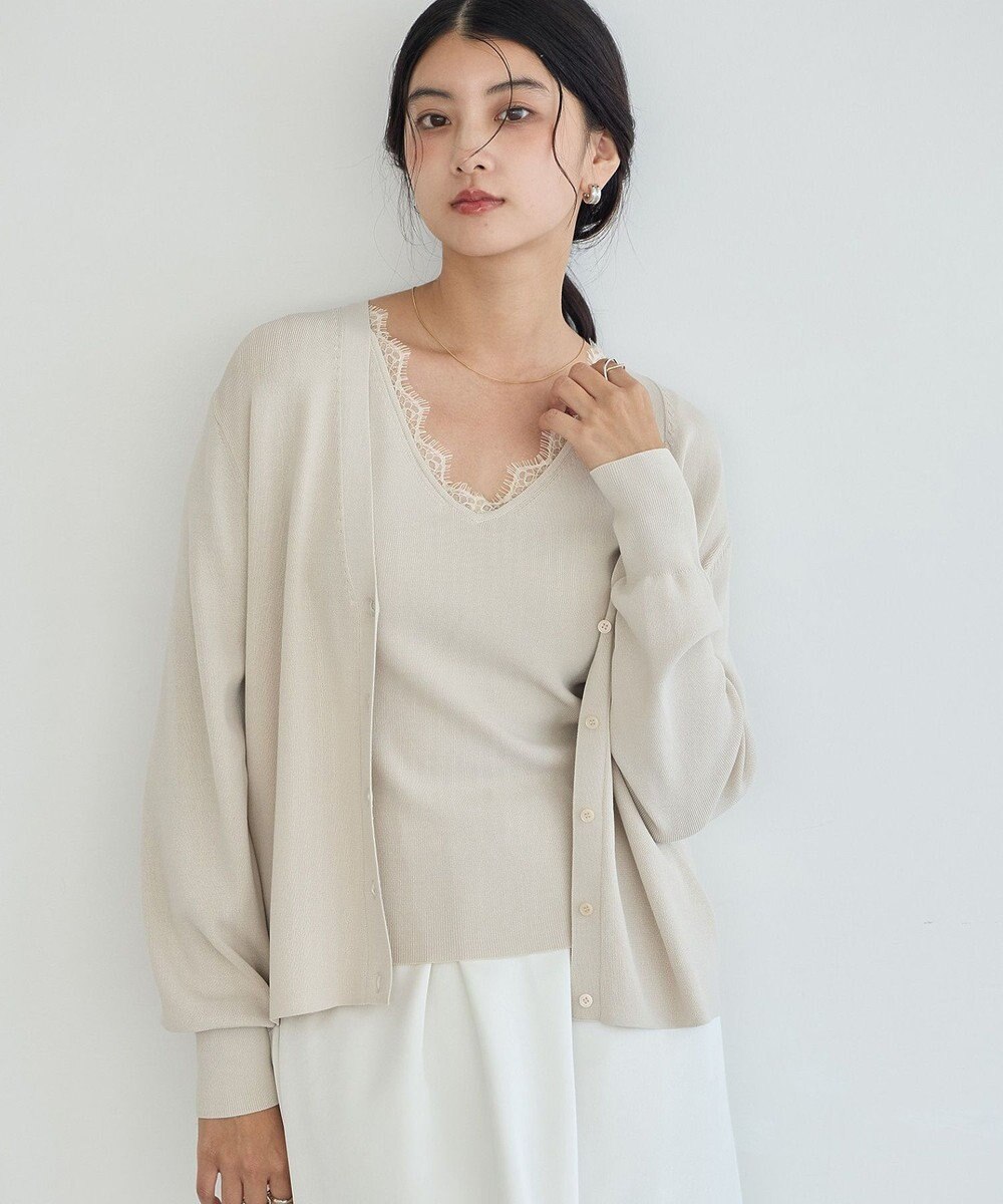 YECCA VECCA 【マシンウォッシャブル】レースニットアンサンブル 