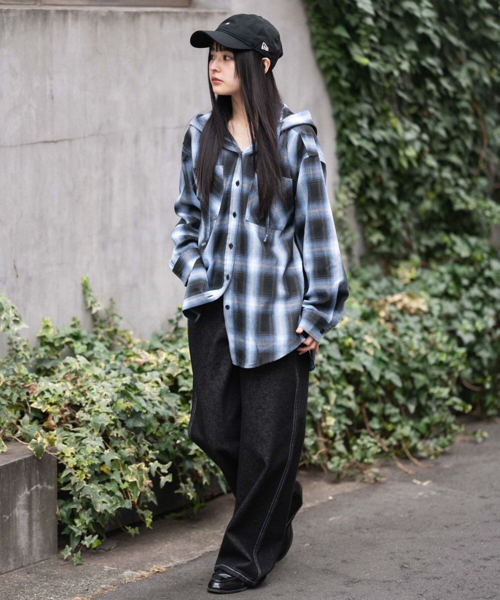 WEGO フードチェックシャツ 