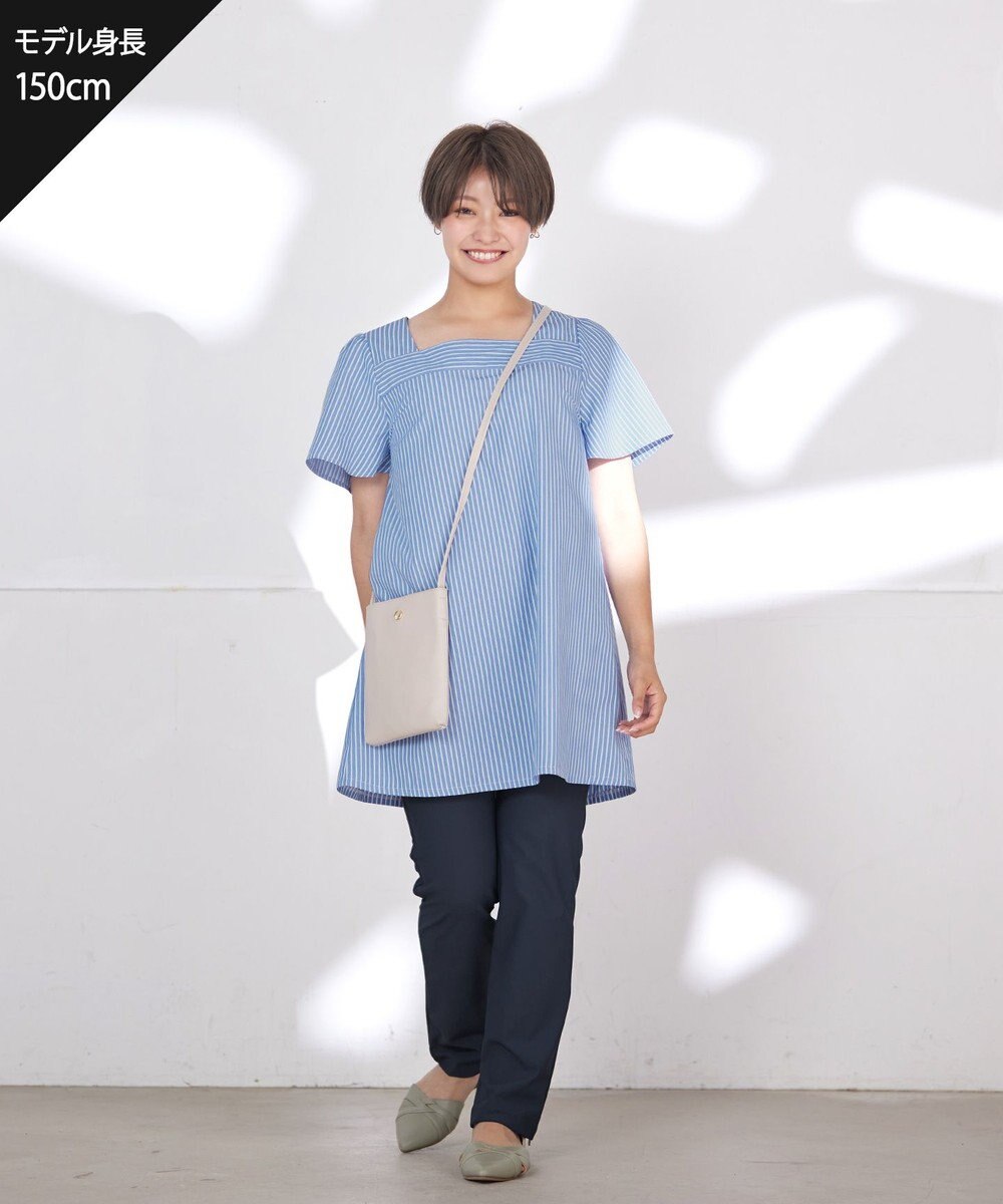 Tiaclasse 【洗える】ストライプフレアスリーブチュニックブラウス 