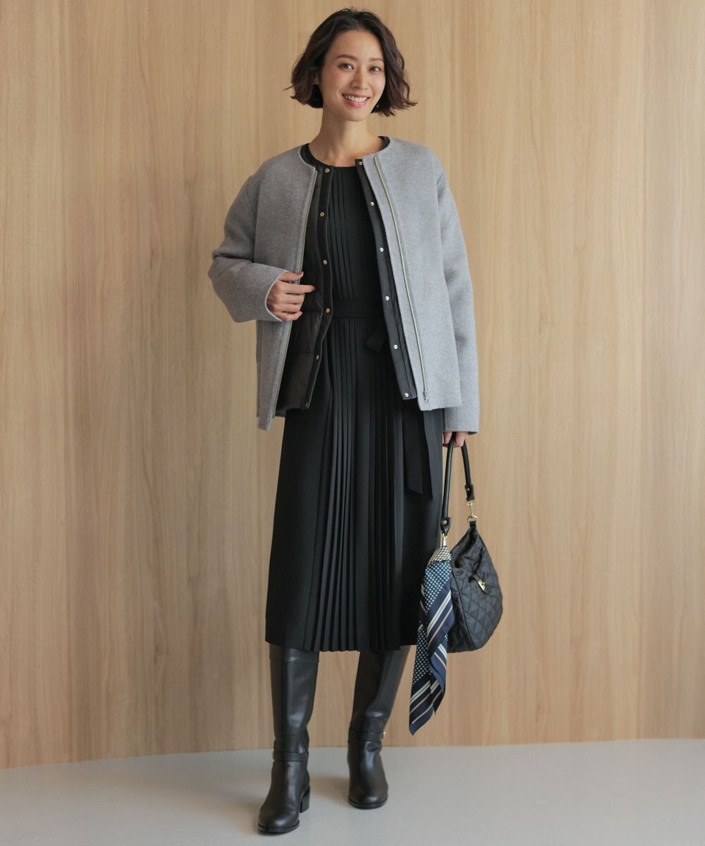 J.PRESS LADIES L ウールナイロンリバー ノーカラー コート 