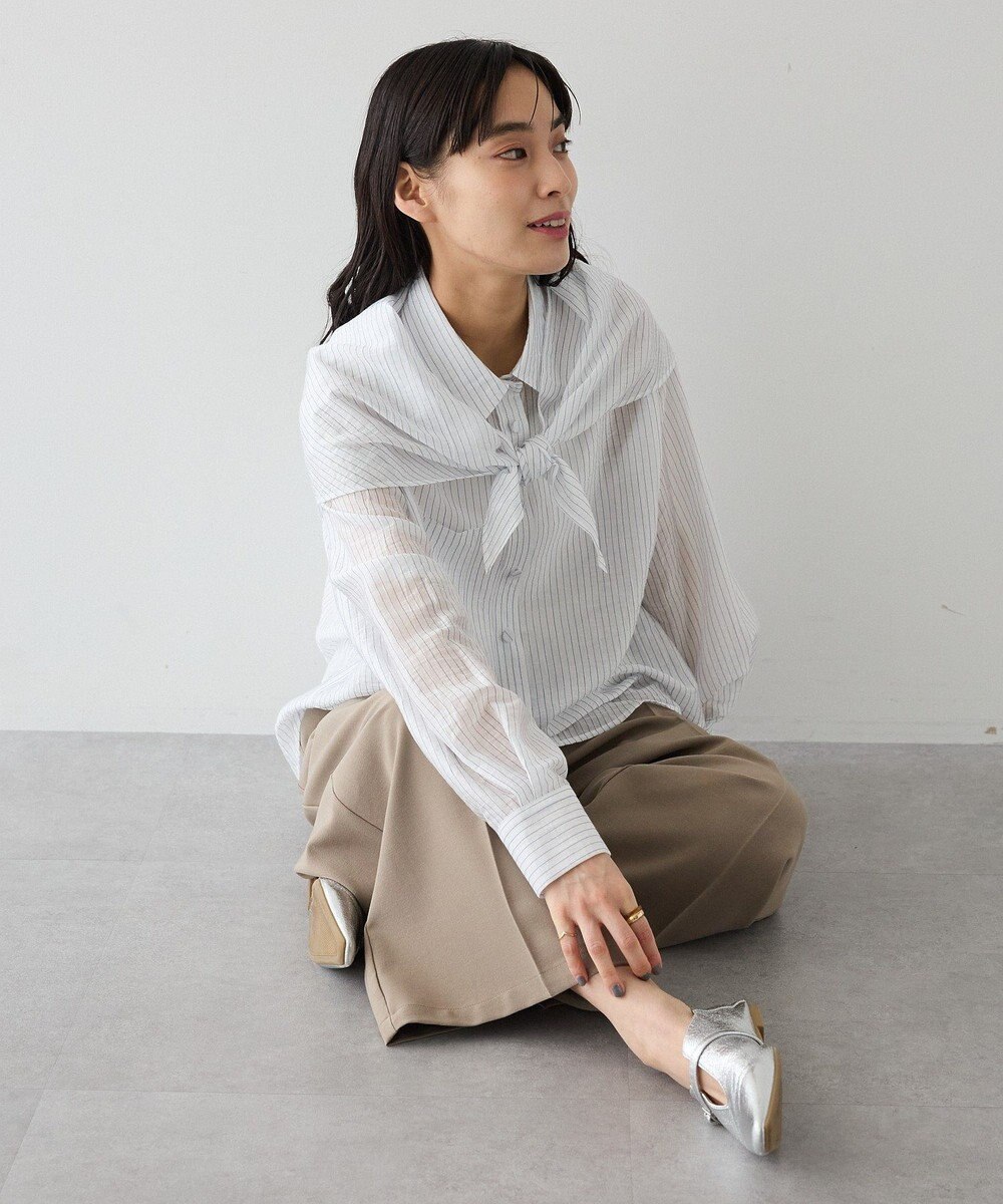 CRAFT STANDARD BOUTIQUE 【2点SET】スカーフ付きシアーストライプシャツ 