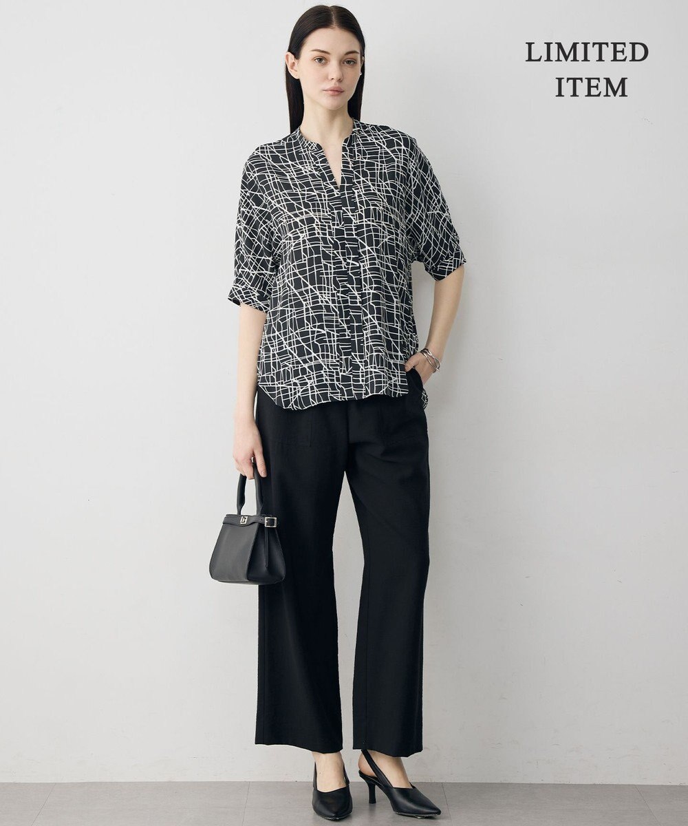 ICB 【新色追加・WEB限定】BackSatinAmunzen 5分袖キーネックブラウス 