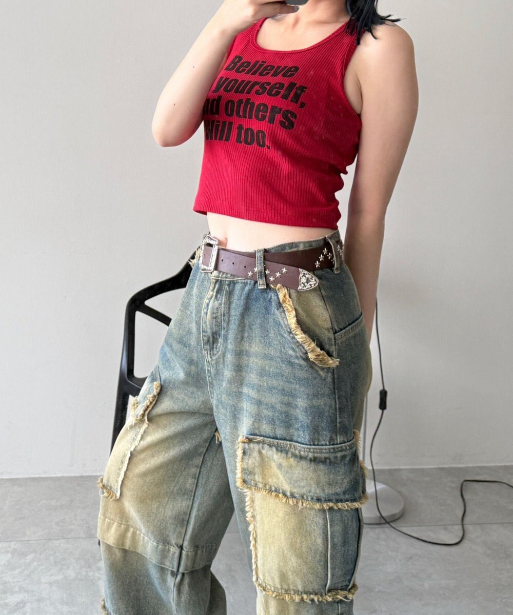 WEGO 【カップ付きインナー】グラフィックカップ付きリブタンク 