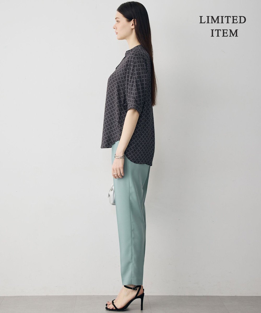 ICB 【新色追加・WEB限定】BackSatinAmunzen 5分袖キーネックブラウス 