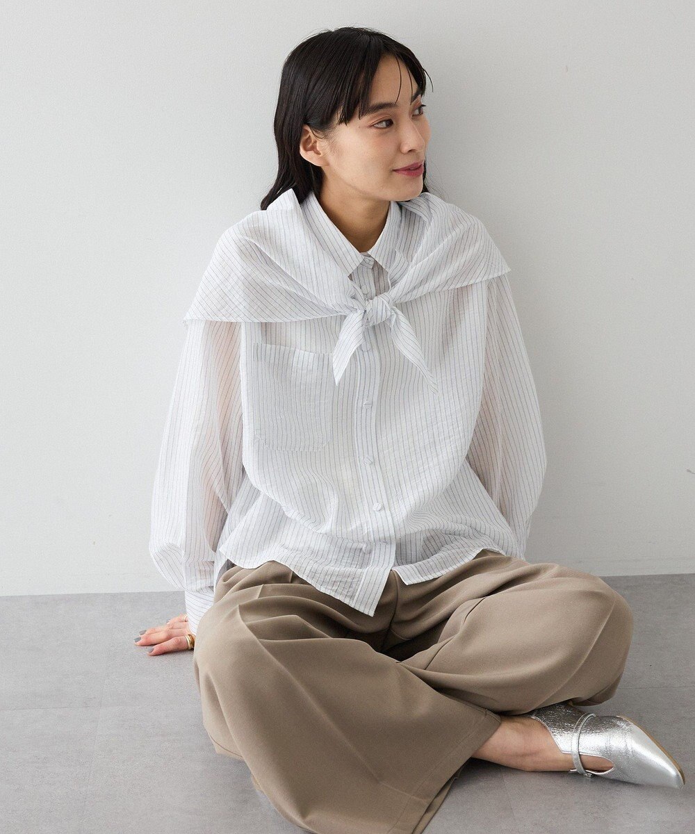 CRAFT STANDARD BOUTIQUE 【2点SET】スカーフ付きシアーストライプシャツ 