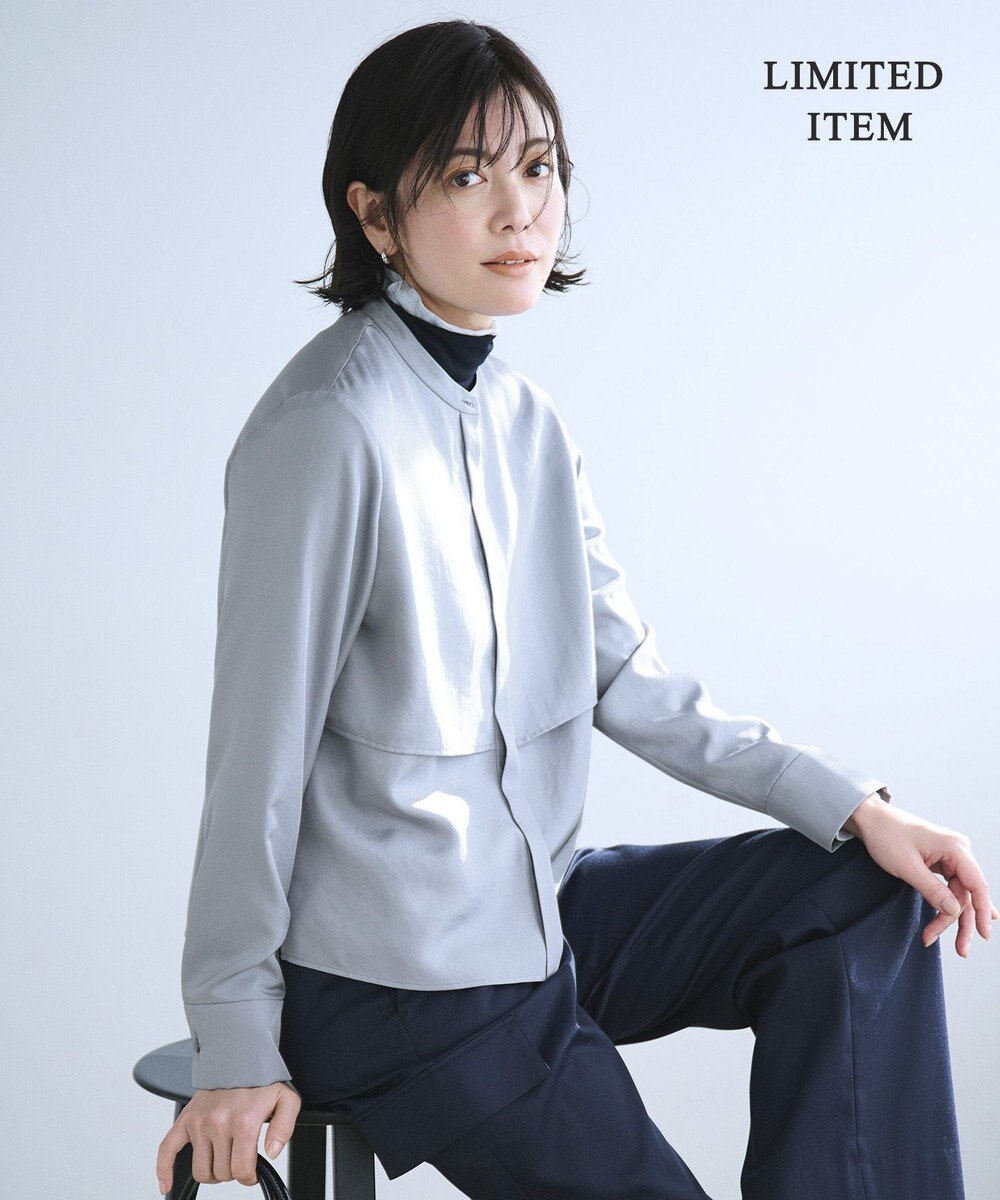 ICB L 【WEB限定・洗える】シルキーツイル  クロップドシャツ 