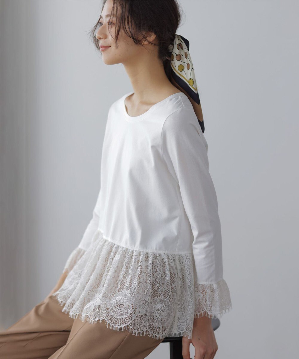 組曲 レースコンビ ロングTシャツ 