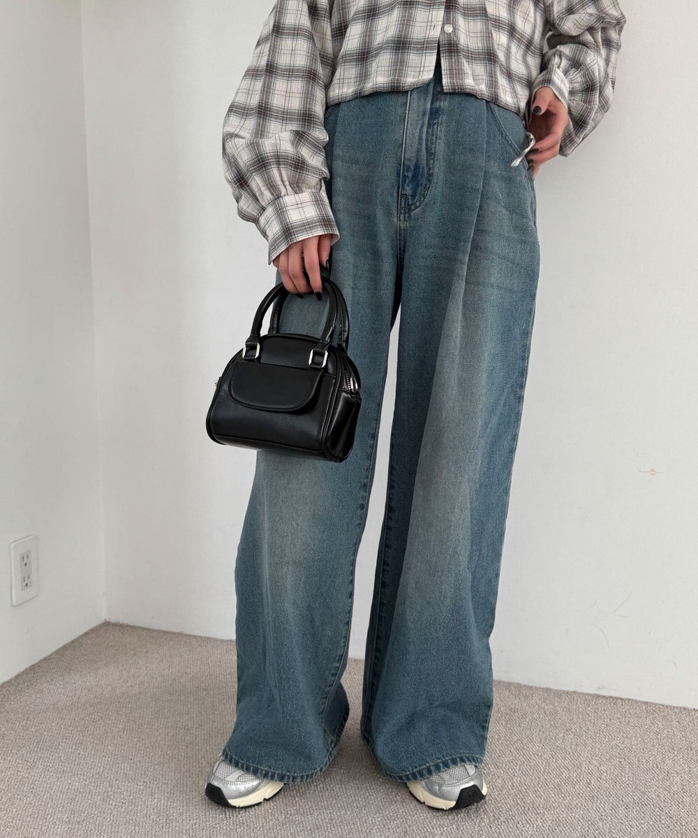 WEGO モチーフデニムタックパンツ 