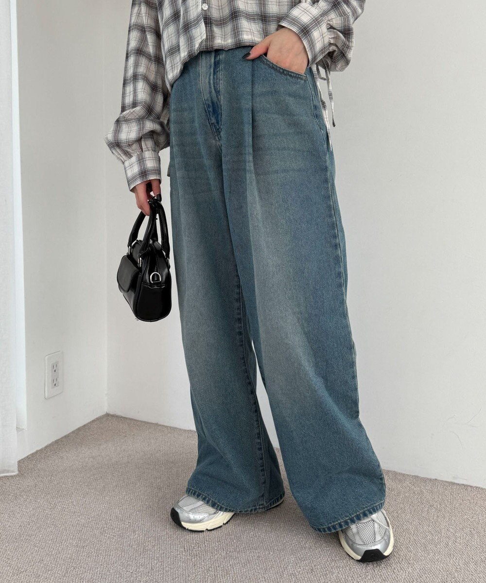 WEGO モチーフデニムタックパンツ 