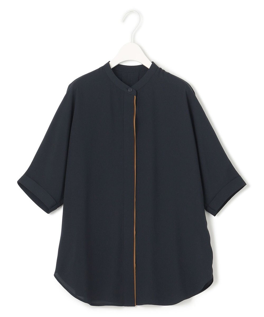 ICB 【人気のため新色追加・WEB限定カラーあり】BackSatinAmunzen 5分袖バンドカラーブラウス 