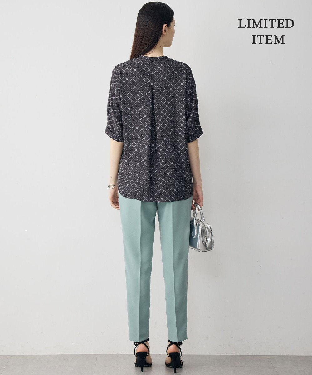 ICB 【新色追加・WEB限定】BackSatinAmunzen 5分袖キーネックブラウス 