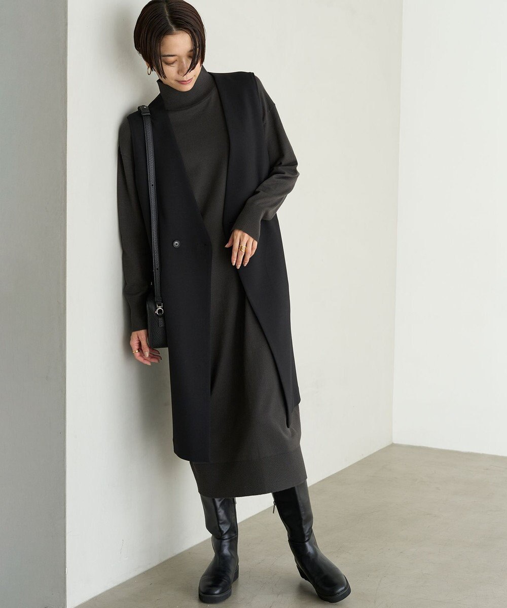 UNFILO 【洗える】ハイネックＩラインニットワンピース 