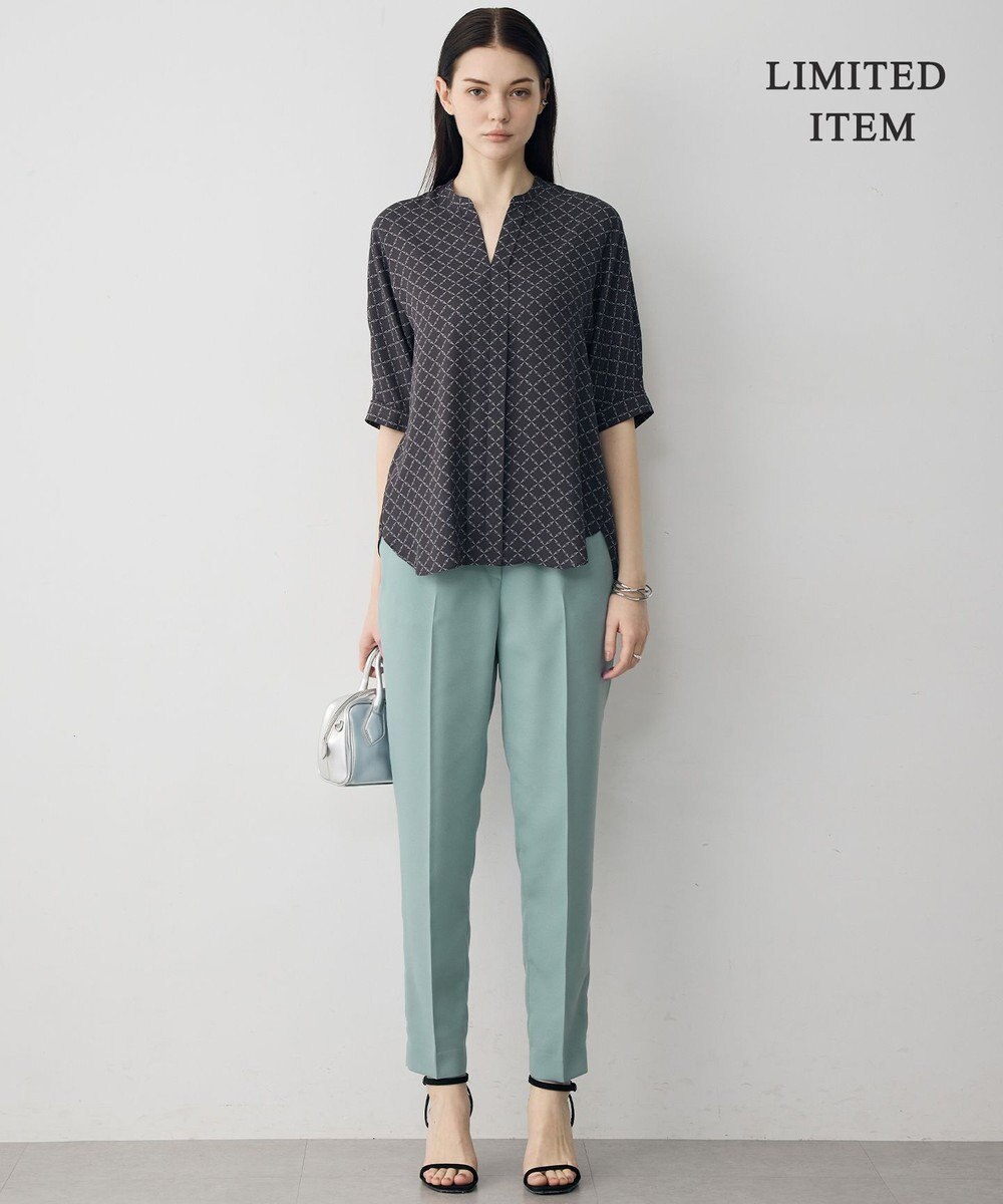 ICB 【新色追加・WEB限定】BackSatinAmunzen 5分袖キーネックブラウス 